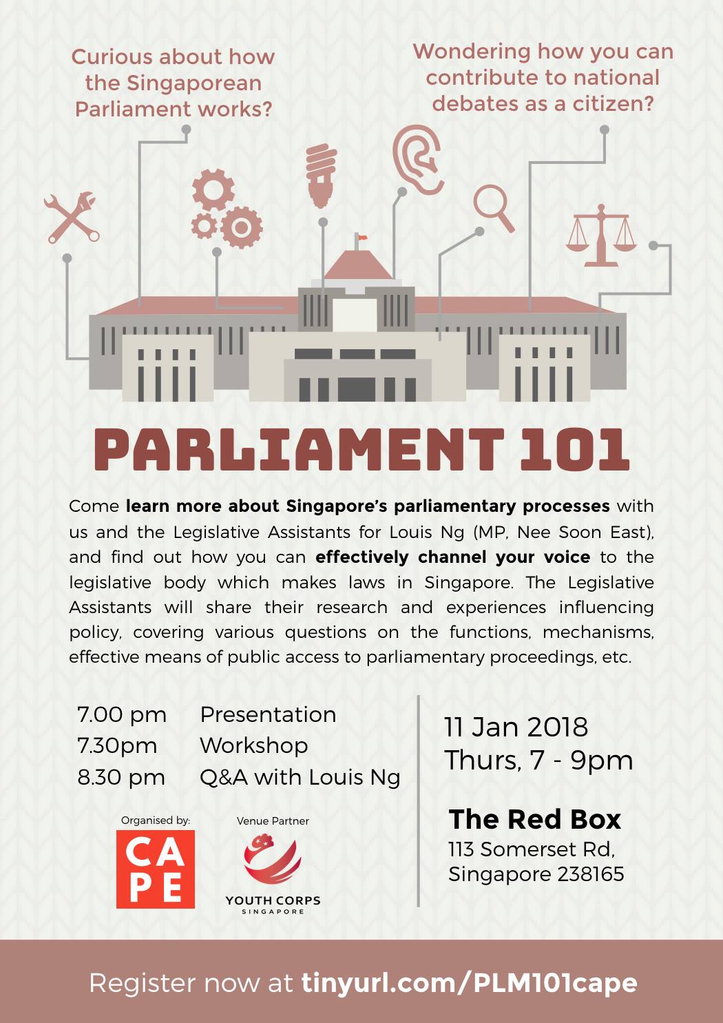 poster for Parliament 101 event