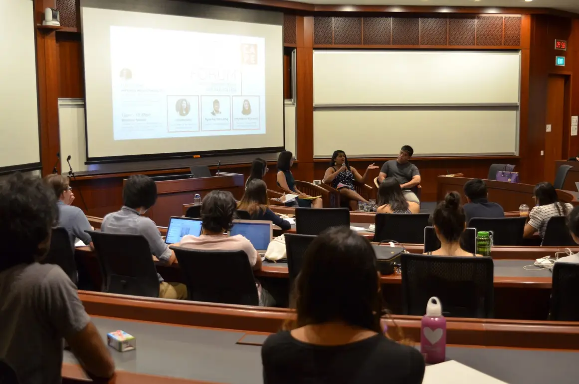 photo of four panellists addressing the audience at the Student Activism Forum