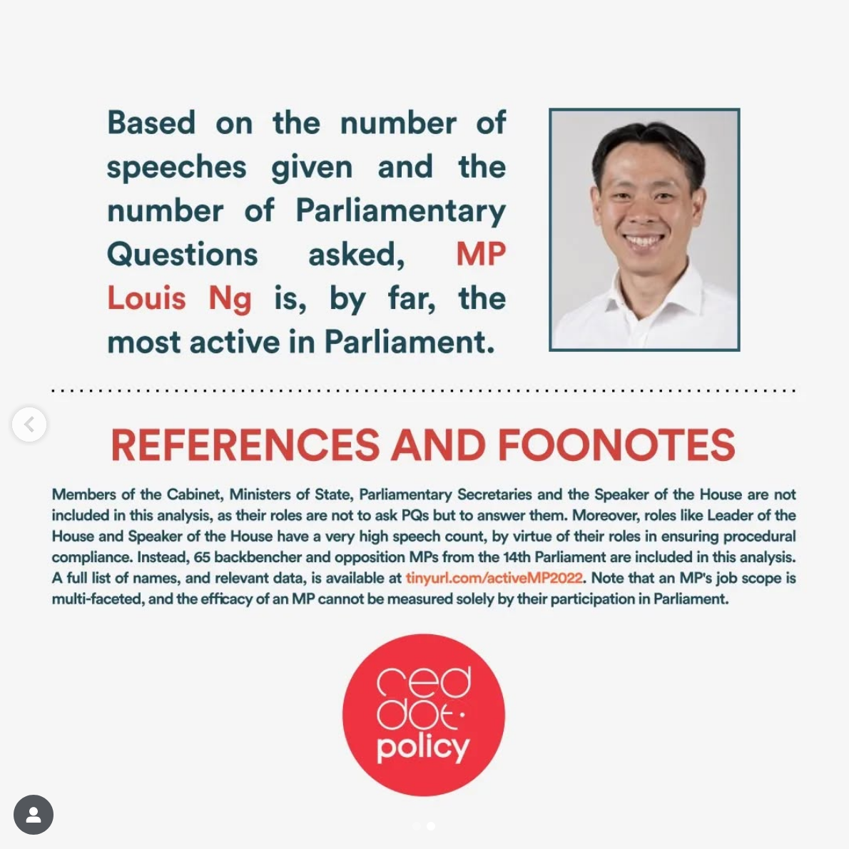 Screenshot of an infographic showing that MP Louis Ng is the most active MP in Parliament